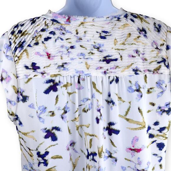 Daniel Rainn Bernal White Purple Floral Split Neck Blouse M - Picture 10 of 10